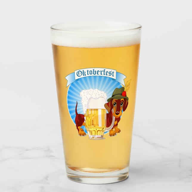Oktoberfest Dachshund in Alpine Hat with Beer Glass (Front Filled)