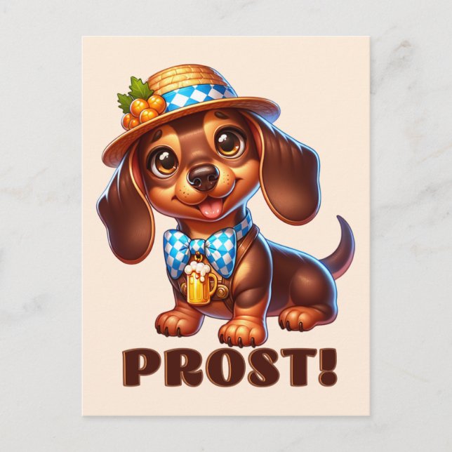Oktoberfest Dachshund Prost! Postcard (Front)