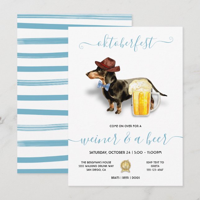 Oktoberfest Dachshund Weiner & Beer Party Invitation (Front/Back)
