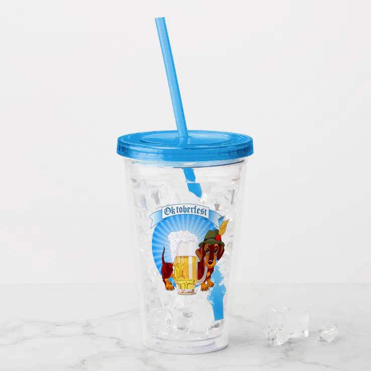 Dachshund Portait Plastic Pint Cup With Straw 