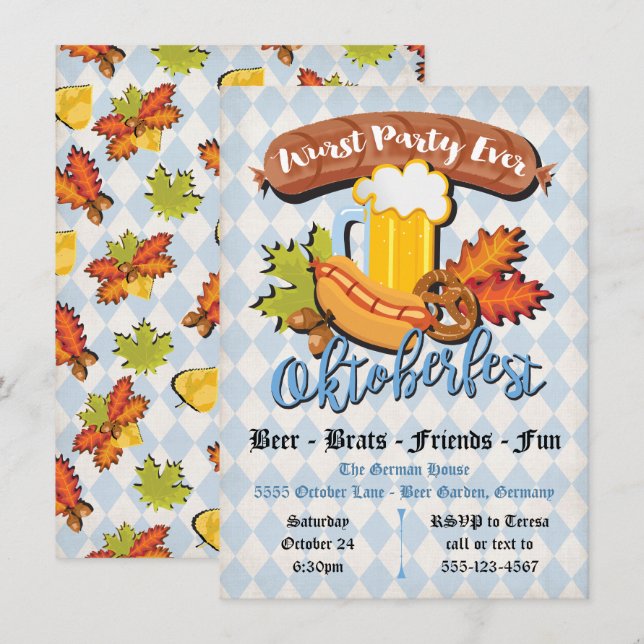 Oktoberfest fall leaves Party Invitations (Front/Back)