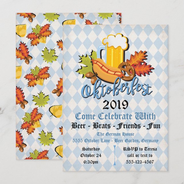 Oktoberfest fall leaves Party Invitations (Front/Back)