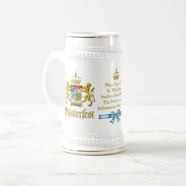 Oktoberfest Fancy Bavarian Gold Gilt PERSONALIZED  Beer Stein (Front Left)