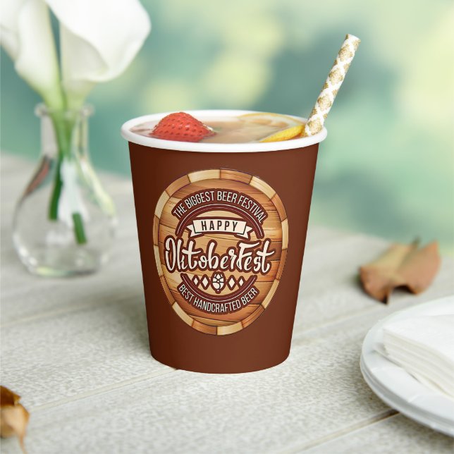 Oktoberfest  Festival Brown Wooden Beer Barrel   Paper Cups (Insitu)