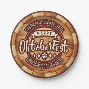 Oktoberfest  Festival Brown Wooden Beer Barrel  Paper Plates