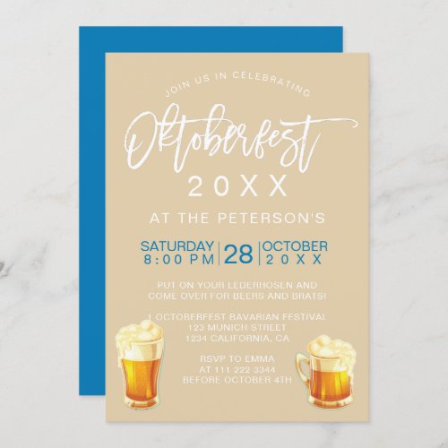 Oktoberfest festival party typography beige blue invitation