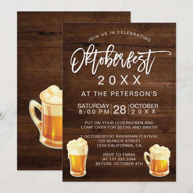 Oktoberfest festival party typography rustic wood invitation (Front/Back)