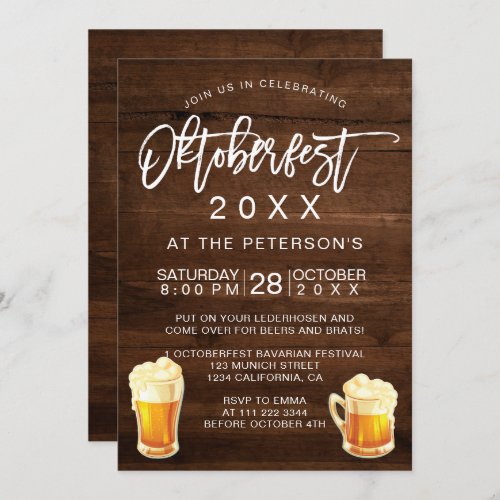 Oktoberfest festival party typography rustic wood invitation