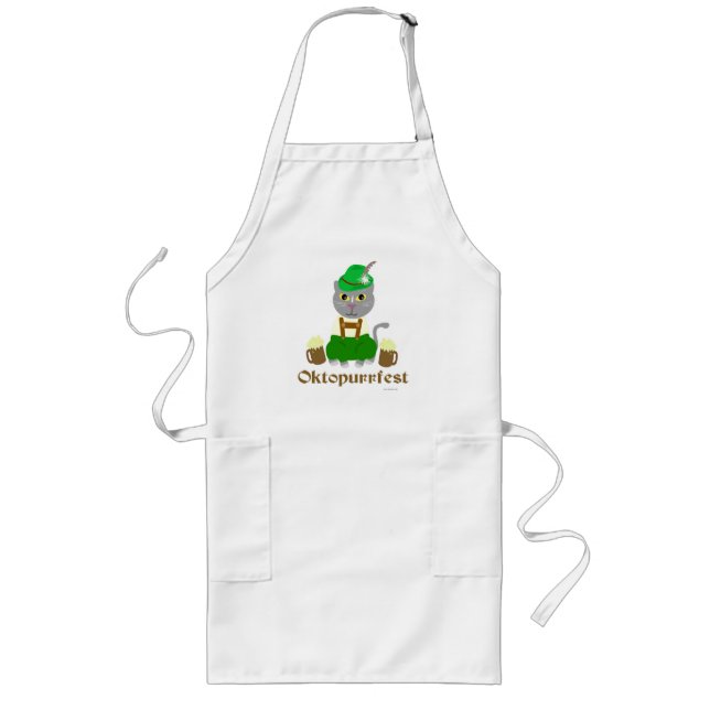 Oktoberfest Funny Cat Cartoon Art Illustration Long Apron (Front)