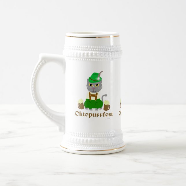 Oktoberfest Funny Cat Cartoon Festival Art Beer Stein (Left)