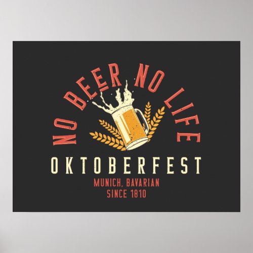 Oktoberfest Funny No Beer No Life Poster