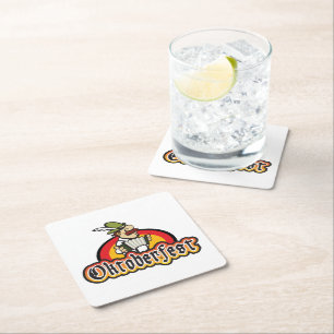 Oktoberfest German Accordion Player Square Paper Coaster
