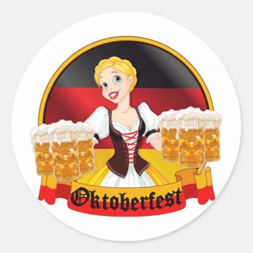 Oktoberfest German Bar Maid Classic Round Sticker