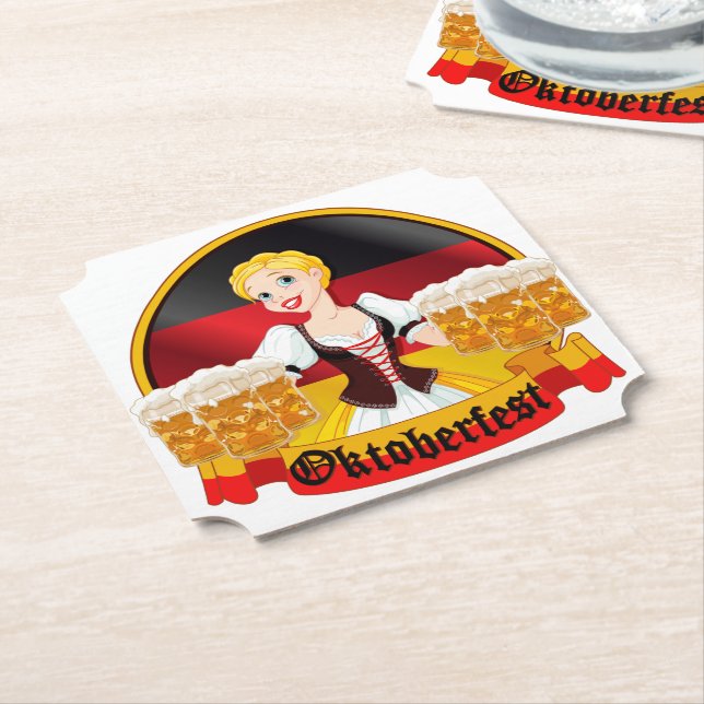 Oktoberfest German Bar Maid Paper Coaster (Angled)