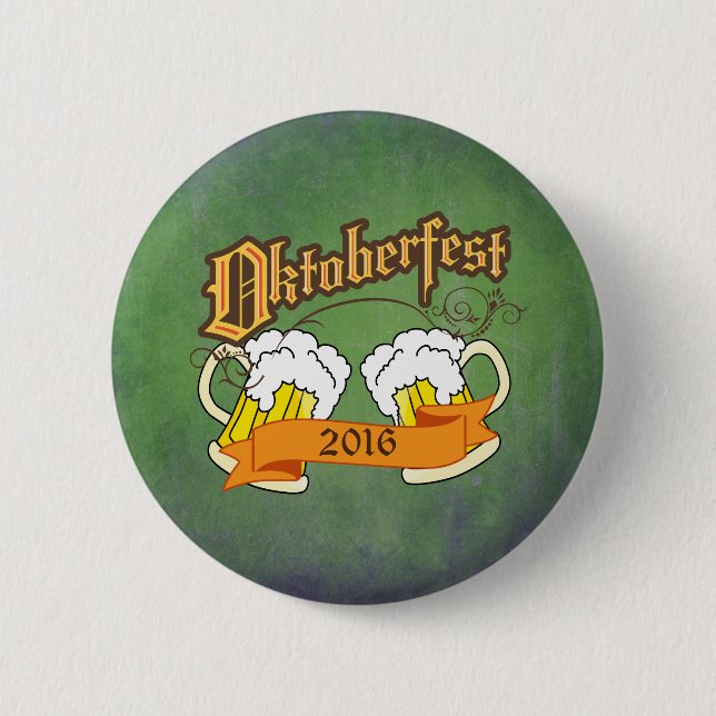 Oktoberfest German Festival Beer Steins Typography Button (Front)