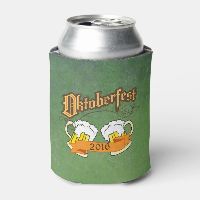 Oktoberfest German Festival Beer Steins Typography Can Cooler (Can Front)