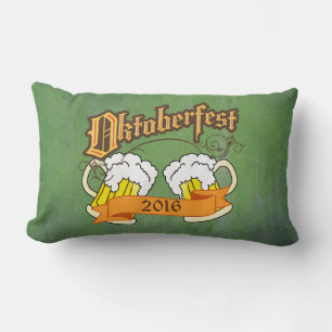Oktoberfest German Festival Beer Steins Typography Lumbar Pillow