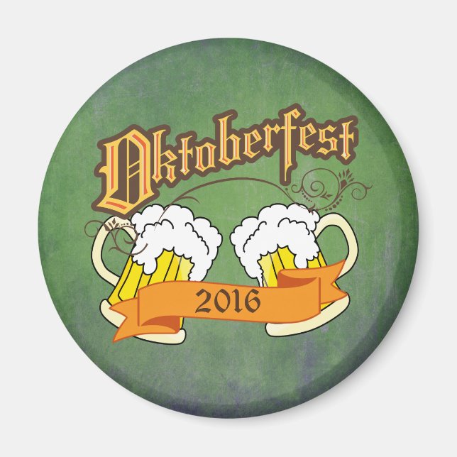 Oktoberfest German Festival Beer Steins Typography Magnet (Front)