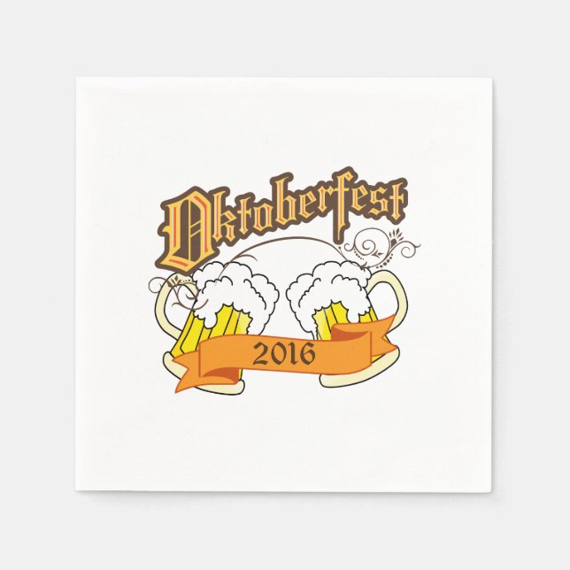 Oktoberfest German Festival Beer Steins Typography Paper Napkins (Front)