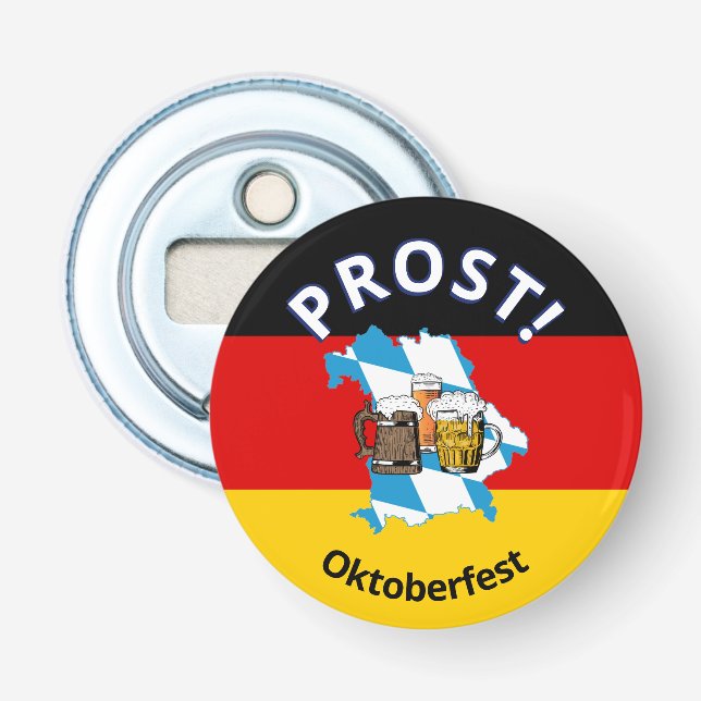 OKTOBERFEST German Flag Cartoon 3 Beers PROST Bottle Opener (Front)