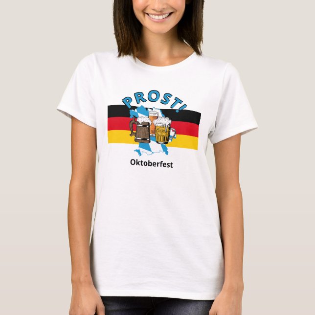 OKTOBERFEST German Flag PROST Cartoon Beers Bayern T-Shirt (Front)