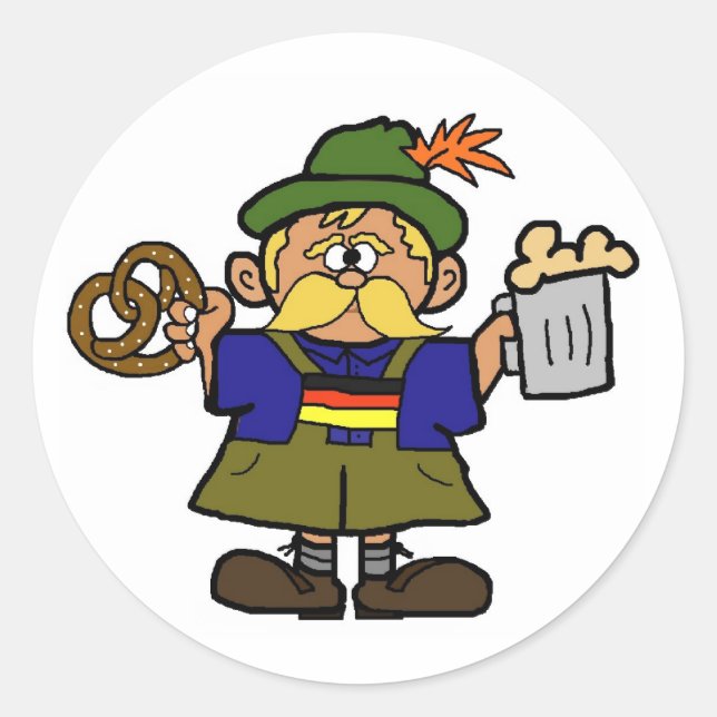 Oktoberfest German Man with Beer & Pretzel Sticker (Front)