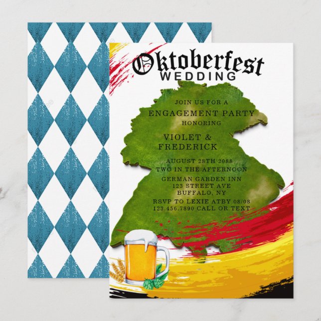 Oktoberfest Germany Map Engagement Party Invitation (Front/Back)