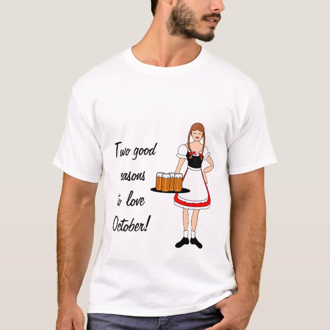 Oktoberfest Girl and Beer -- Customizable T-Shirt (Front)