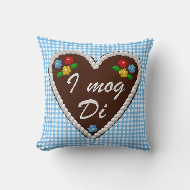 Oktoberfest Heart "I mog Di" Throw Pillow (Front)