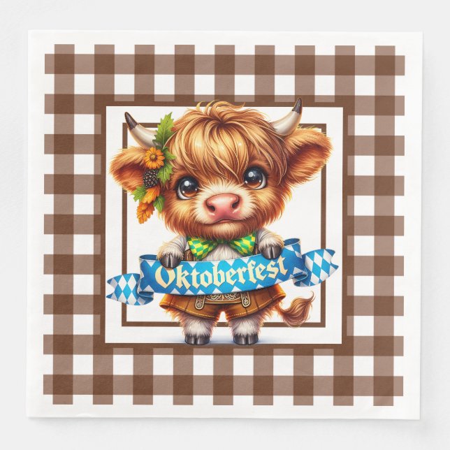 Oktoberfest Highland Cow  Paper Dinner Napkins (Front)