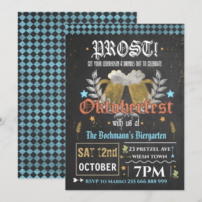 Oktoberfest Invitation - Beer party invitation (Front/Back)