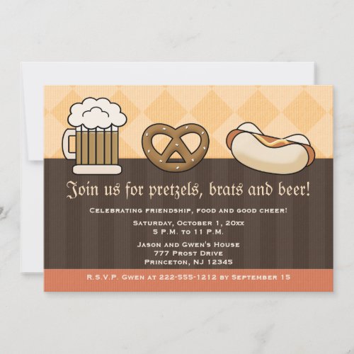 Oktoberfest Invitations Beer Mug Pretzel Hot Dog