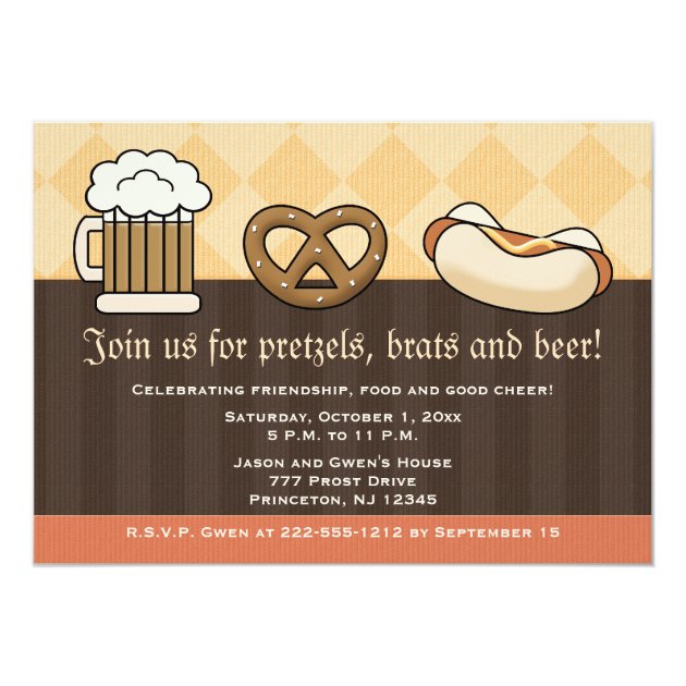 Oktoberfest Invitations Beer Mug Pretzel Hot Dog