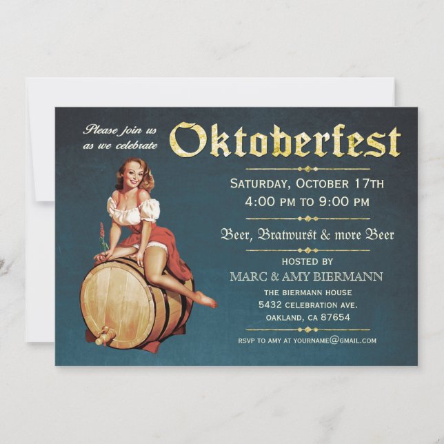 Oktoberfest Invitations (Vintage) v.2 (Blue) (Front)