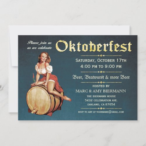 Oktoberfest Invitations Vintage v2 Blue