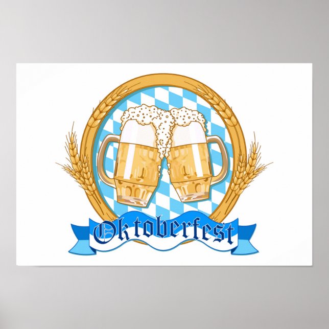 Oktoberfest Label Design With Beer Glasses Poster (Front)