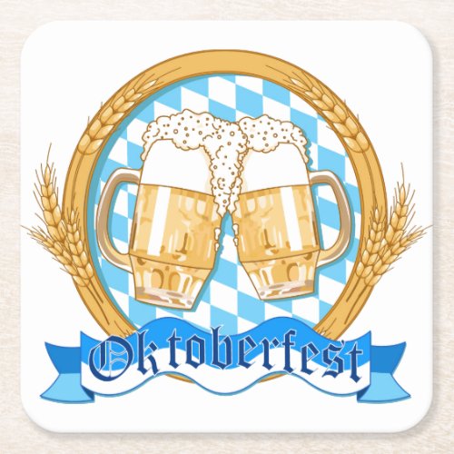 Oktoberfest Label Design With Beer Glasses Square Paper Coaster