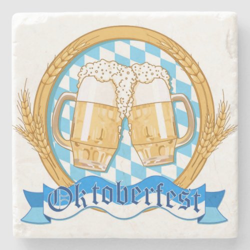 Oktoberfest Label Design With Beer Glasses Stone Coaster