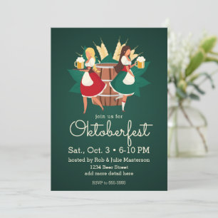 Oktoberfest Ladies, beer barrel Invitation