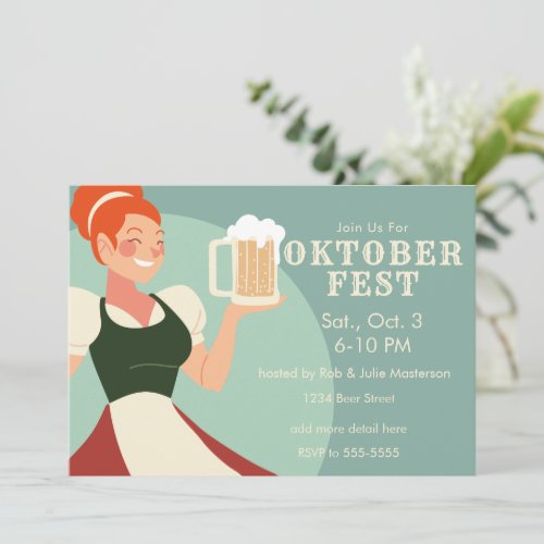 Oktoberfest Lady with beer Invitation