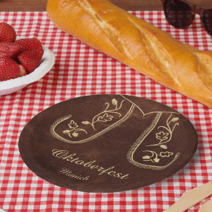 Oktoberfest Lederhosen Bavarian Embroidery Paper Plates