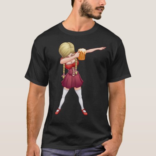 Oktoberfest Lederhosen Dabbing T Shirt Barmaid Bee