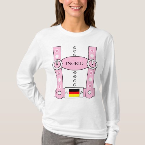 Oktoberfest Lederhosen Funny Add Name Pink T_Shirt