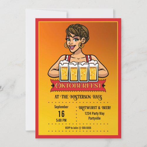 Oktoberfest Maid with Beer Invitation