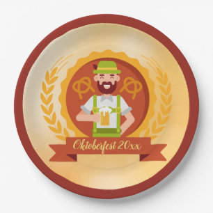 Oktoberfest Man in Alpine Hat with Beer Paper Plates