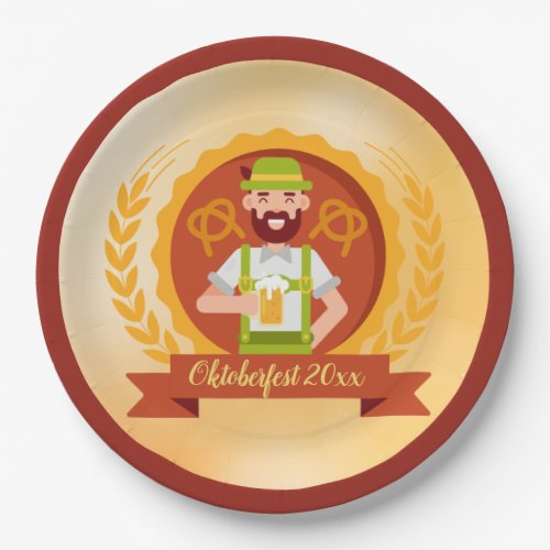 Oktoberfest Man in Alpine Hat with Beer Paper Plates