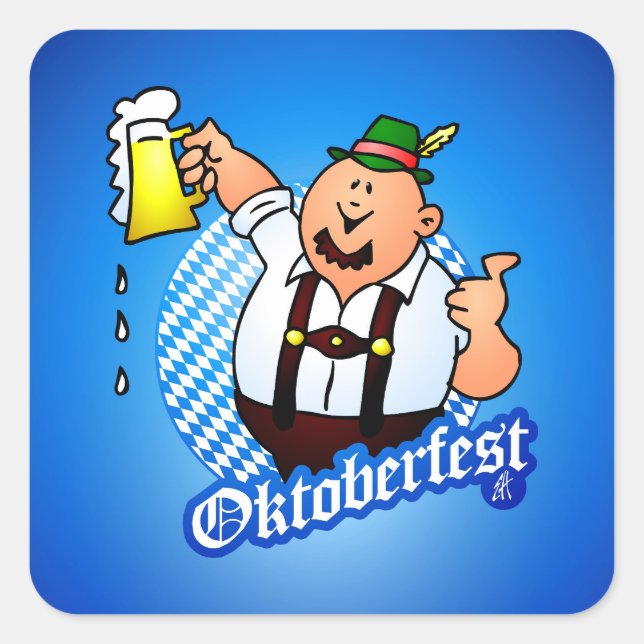 Oktoberfest - man in lederhosen square sticker (Front)