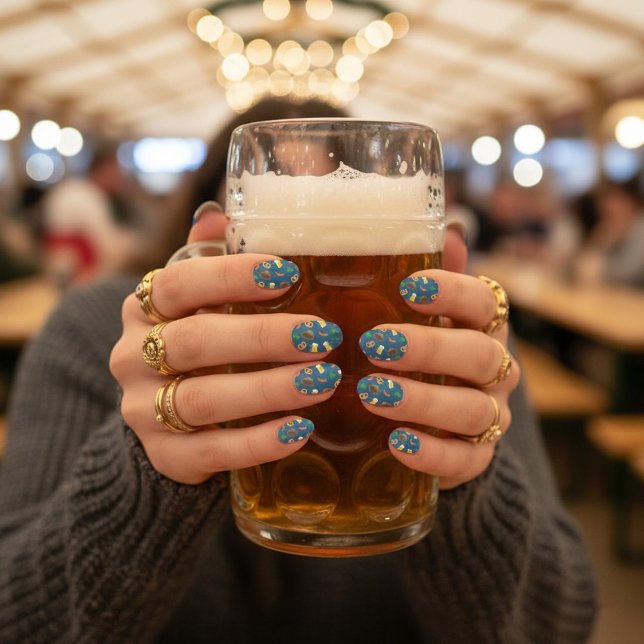 Oktoberfest Nails with Beer Mugs & Pretzels Minx Nail Art (Creator Uploaded)