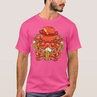 Oktoberfest Octopus with Beer German Hat - Oktober T-Shirt
