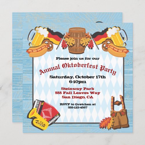 Oktoberfest Party Invitation on old wood backgroun